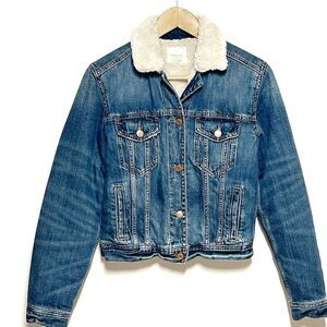 New American Eagle Sherpa Lined Denim Trucker Jacket Womens XS